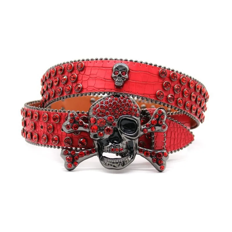 Neploe Vintage Skull Head Diamond Belts for Women Luxury Designer Cinturones Para Mujer Y2k Accessories Rivet Street Cinturon