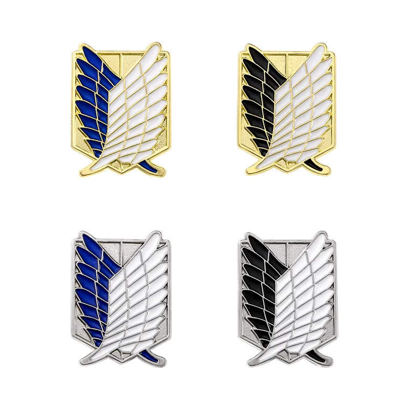 Foreign Trade Attack Giant Surrounding Anime Badge Black and White Investigation Corps Logo Wings of Freedom Alloy Brooch