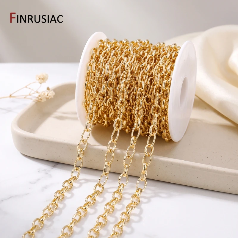 High Quality 14K Gold Plated Brass Metal Oval Texture Cable Chain For Jewelry Making,DIY Necklace Bracelet Accessories