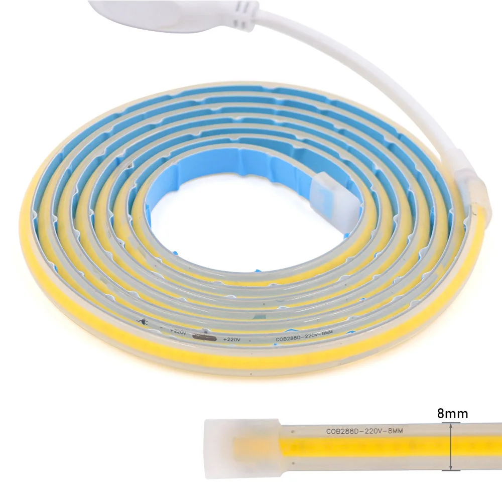 220V AC LED COB Light Strip Flexible Tape Lamp with Power 288 LEDs High Density Linear lighting IP65 Waterproof 5m 10m 50m 100m 