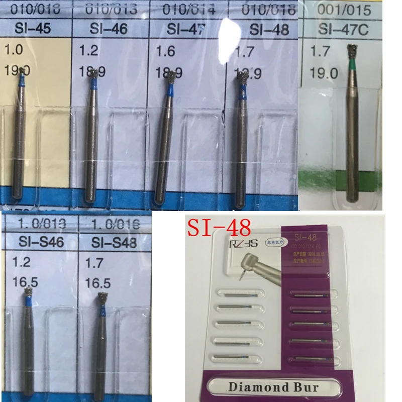 10 PCS Single Inverted Cone Dental Diamond Burs FG 1.6mm Diameter SI-45,SI-46,SI-47,SI-48,SI-S46,SI-S48,SI-47C