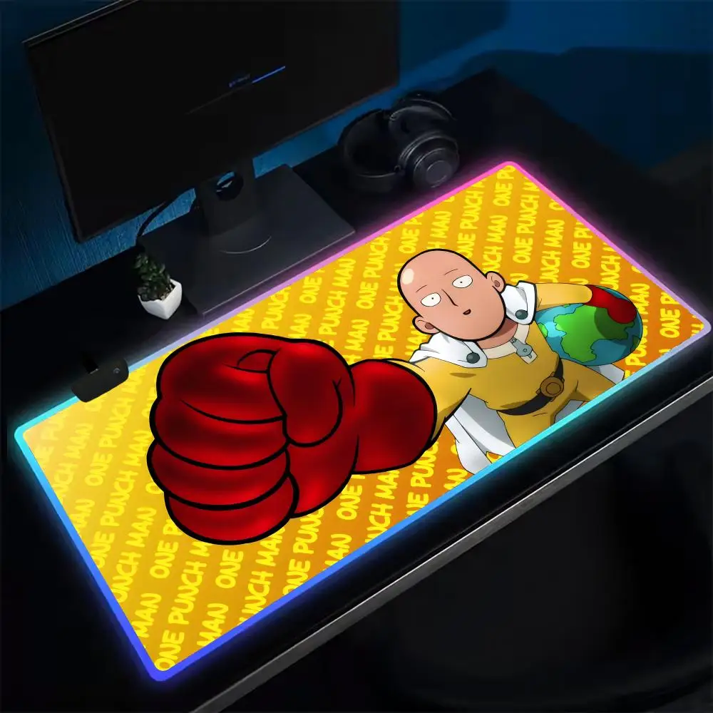 Popular One Punch Man Mouse Pad Anime Gaming Mouse Pad LED Table Pads Backlit Rubber Desktop XXL RGB Desk Mats