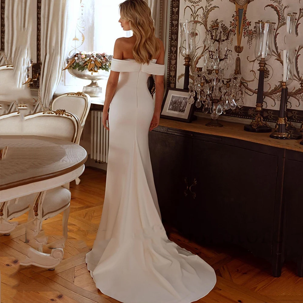 Suknie ślubne syrenka damskie z odkrytymi ramionami satynowa suknia ślubna boho plażowa szyta na miarę suknia ślubna oszałamiająca