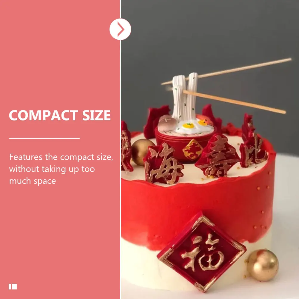 

Mini Longevity Noodle Cake Pick Traditional Chinese Design for Parents Birthday Cake Topper Desktop Decor Compact Resin Baking