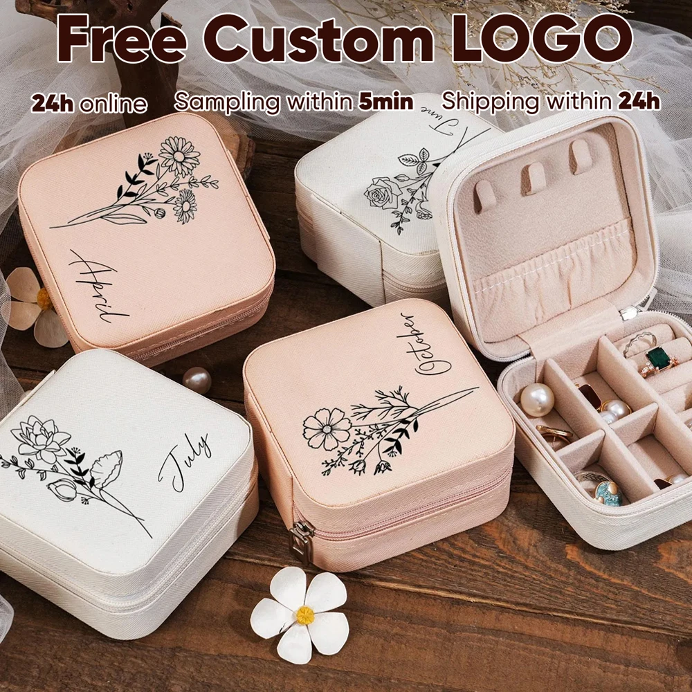 

1PCS Free Personalized Custom Jewelry Leather Zipper Box Case with Name Custom Gift Birthday Storage Travel Boxs Favor For Her