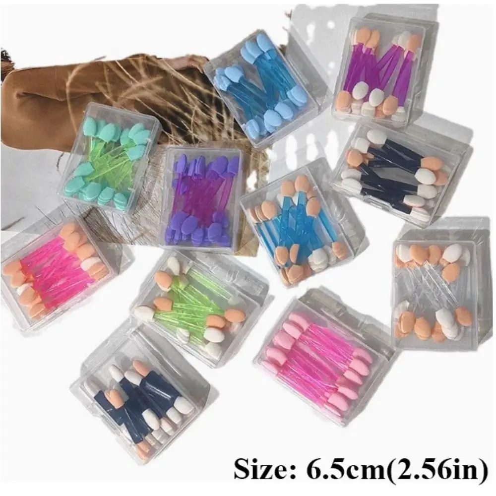 10 Uds. Cepillo de sombra de ojos de doble cara, esponja de látex portátil de doble cabeza Multicolor con caja de almacenamiento, cepillo para manchas de ojos y uñas