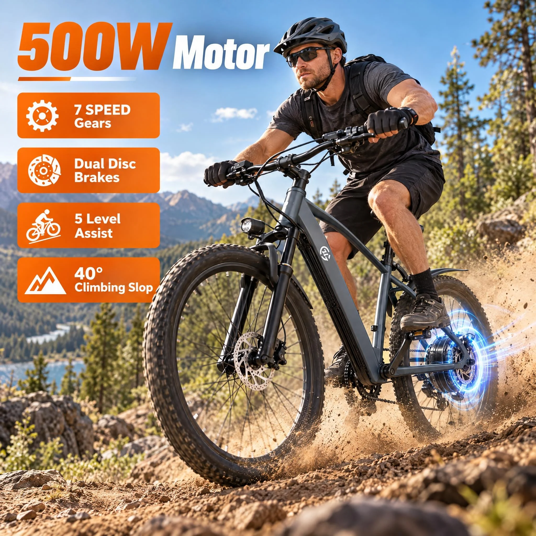 Premium Off Road Electric Bike for Adults, 48V 10.4Ah Removable Battery Easy to Take Inside for Charging, Shock-Absorbing Front Fork Reduces Impact on Bumpy Trails, 330LBS Weight Capacity, Robust Steel Frame, Top Holiday Pick for Adventure Riders - view 4