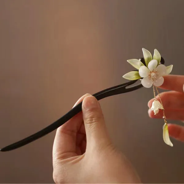 New Magnolia Wood HairpinGood-looking Ins Natural Hair Fascinator Lily Of The Valley Vintage Cheongsam Accessories Fringe