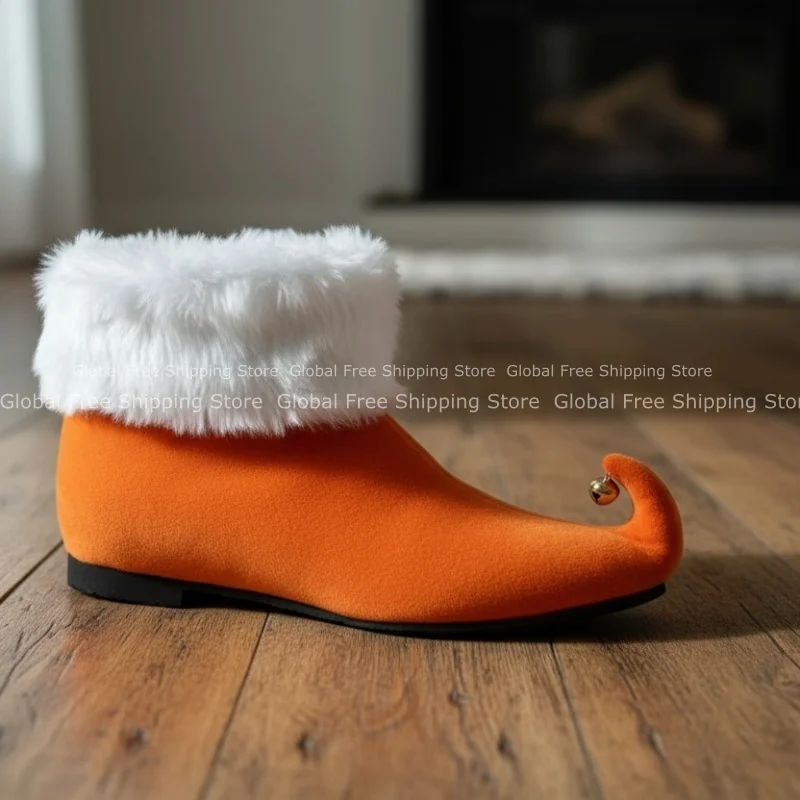 Neue Elfen-Santa-Claus-Schuhe für Erwachsene, rote Stiefeletten mit Glöckchen, Weihnachts-Cosplay-Party-Bühnen-Requisiten, Unisex-Schuhe mit rohem Rand – Detail 11
