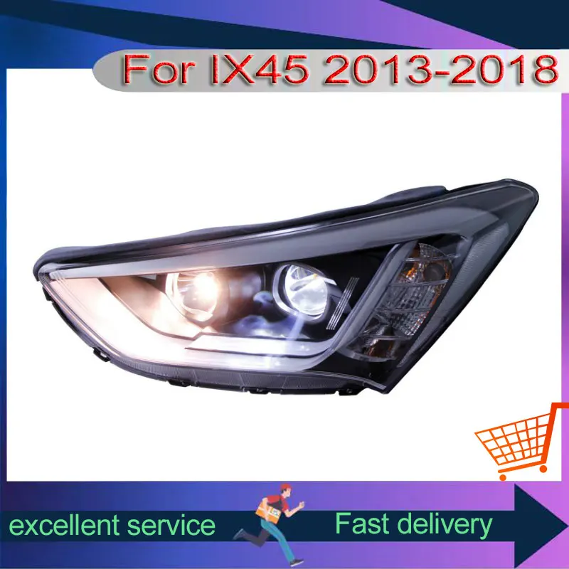 Automobile Headlight For Hyundai IX45/Santa Fe 2013-2018 Front Lamp Assembly Modification LED Low Beam DRL Dual Lens Xenon Light