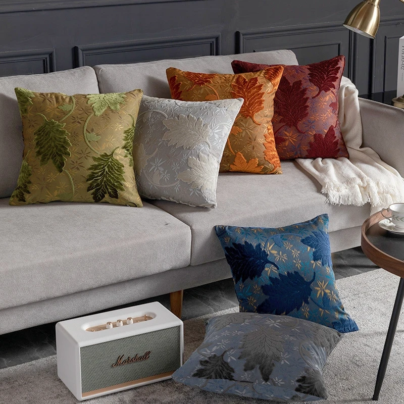 Luxury Leaf Cushion Cover 45x45cm High-class Thick Pillow Cover Decorative Pillowcase for Sofa Livingroom Home Decor