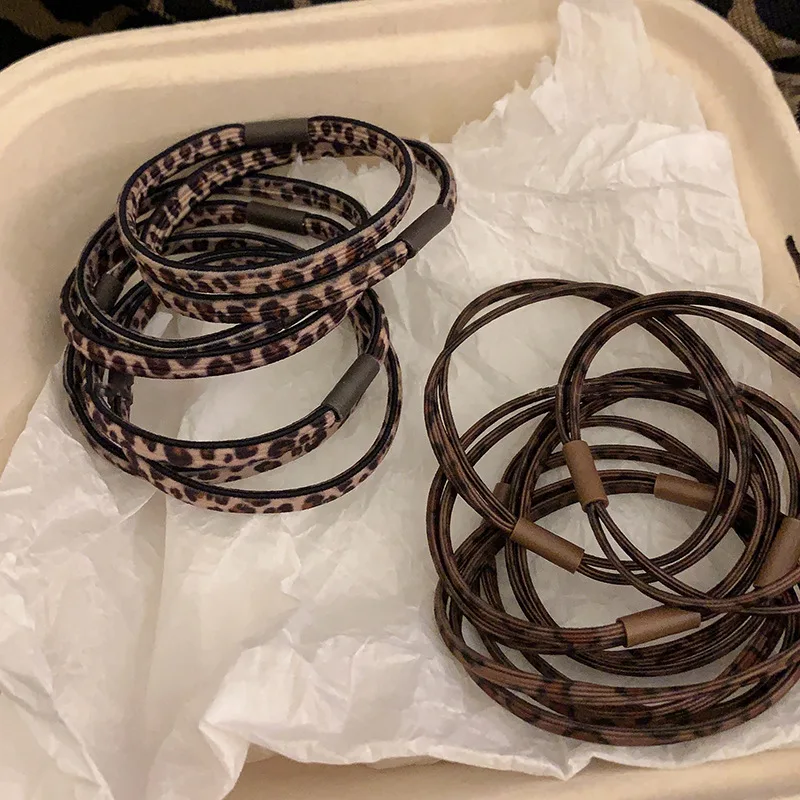 Korean retro leopard print hair band high elasticity daily basic ponytail hair rubber band hair rope Spice girl headband