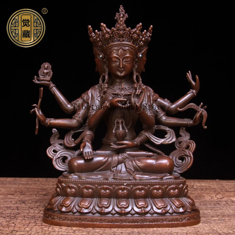 Zunsheng Buddha Mother Bodhisattva Buddha statue ornament, brass Tibetan longevity three-faced eight-armed Bodhisattva craftsma