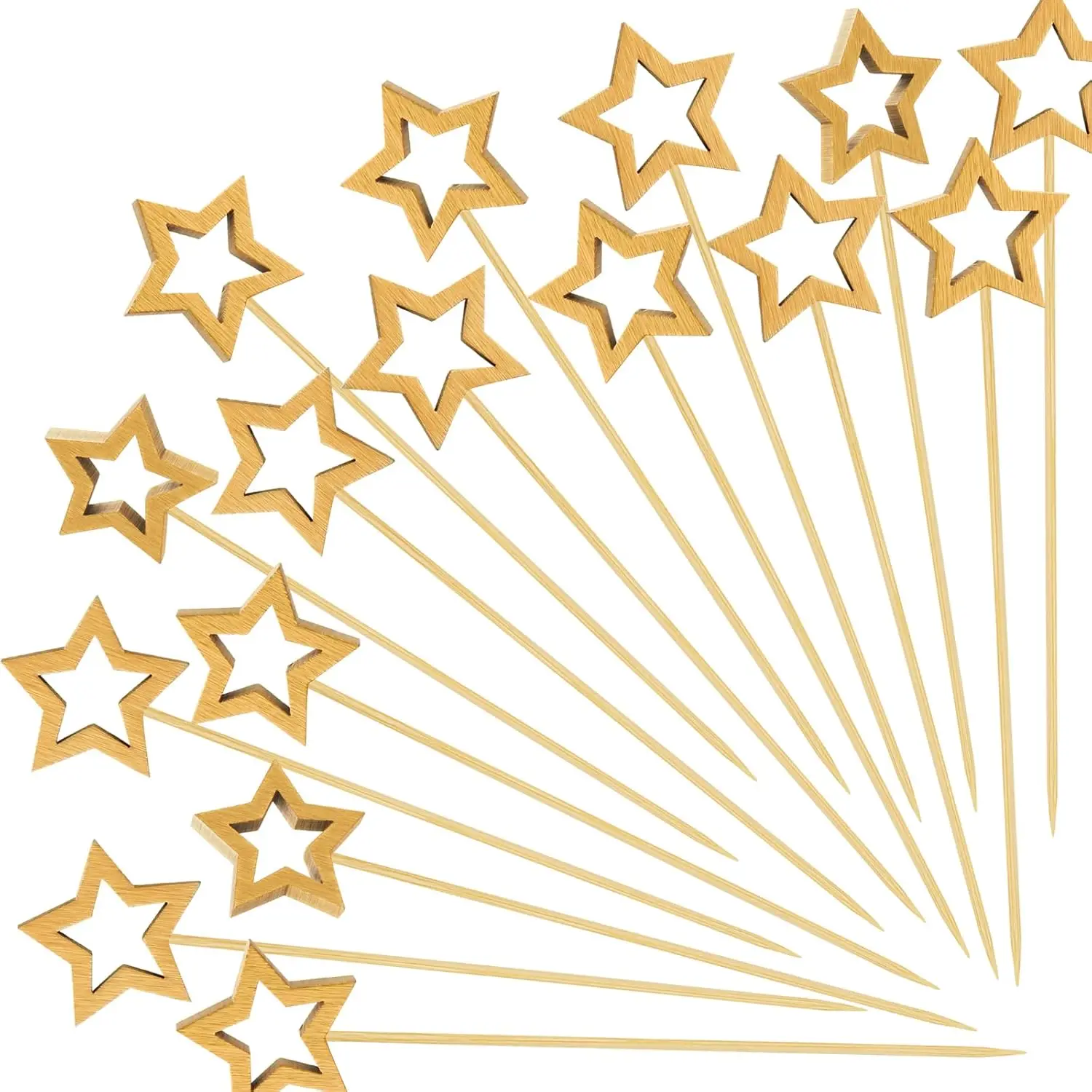 

Gold Star Cocktail Picks, Decorative Fancy Toothpicks for Appetizers, 5.6 IN Long Bamboo Skewers Wood Food Sticks for Drinks Fru