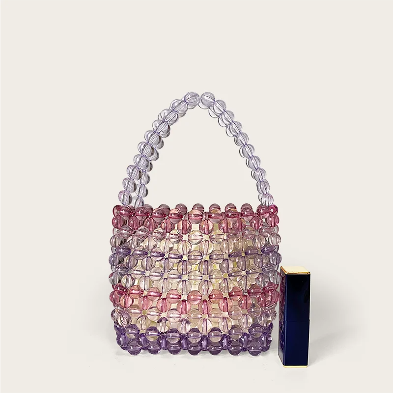 Handmade Beaded Woven Bucket Bag, Dinner Bag, Hand-held Single Shoulder, Diagonal Cross Bag, Round Bucket Bag, Women\'s Bag, New
