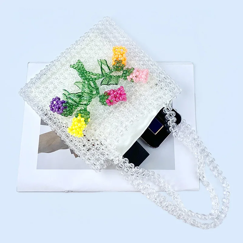 Fashion Acrylic Beaded Bag Hand-made Three-dimensional Rose Beading Shoulder Bag Women's Transparent Acrylic Tote Bag Female