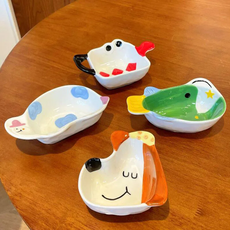 Porcelain Cute Animal Seasoning Dish Hot Pot Dipped Dish Snack Fruit Vegetable Plate Dinner Accessories Kitchen Tableware