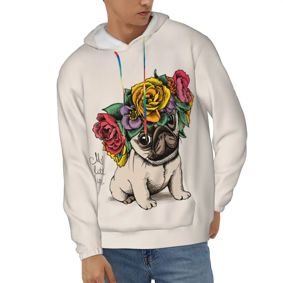 

Pug Dog In Flower Crown Men's Hoodies Autumn Winter Hooded Sweatshirt Hoodie Hip Hop Pullover Hoody