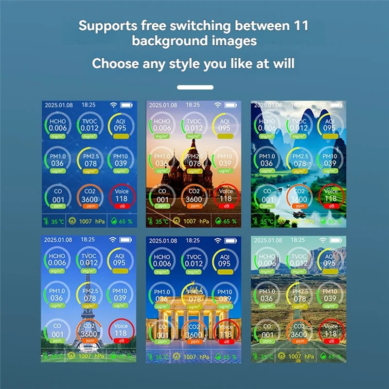 

BYBS-Indoor Air Quality Monitor,Portable Smart Air Quality Tester For HCHO/TVOC/PM2.5/PM10/CO/CO2 For Home Cars Plants