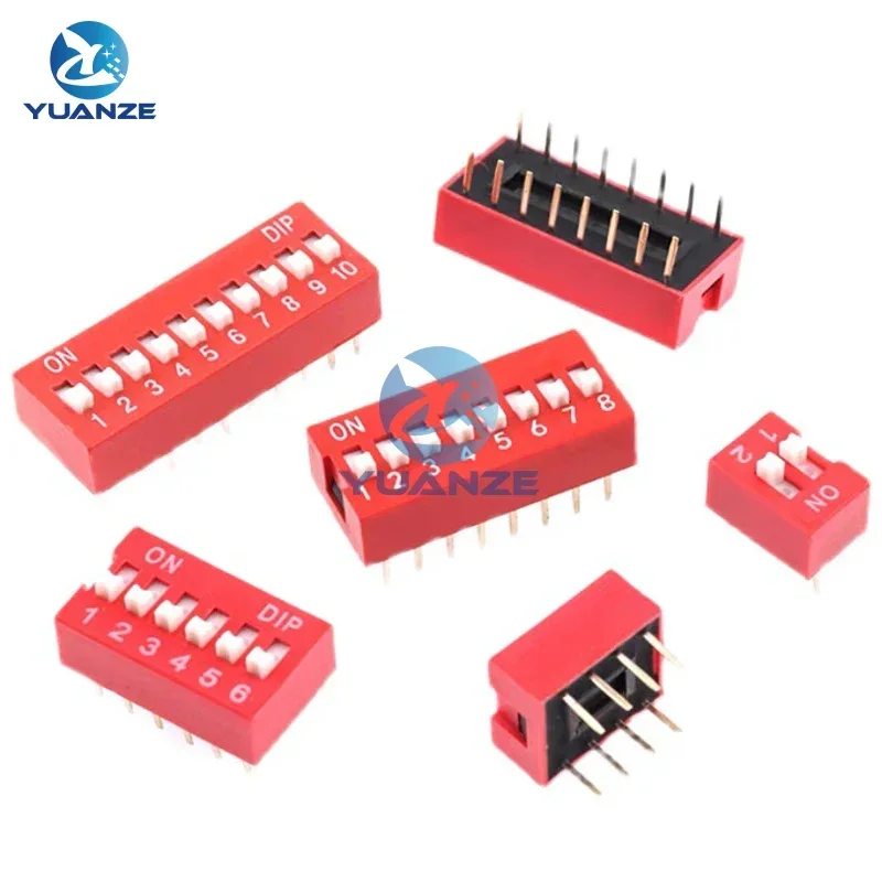 10PCS red 1/2/3/4/5/6/8/10/12 Position bits dip TOGGLE switch doule Row PITCH 2.54MM Slide Switches