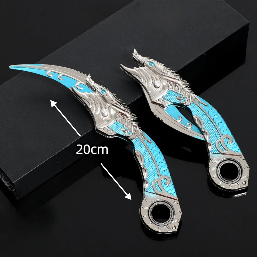 20cm7.9in Dragon Karambit Obrotowy składany metalowy model Dark Moon Podwójne ciernie Pazur Nóż Złoty Smok Broń Zabawka Chłopiec Prezent