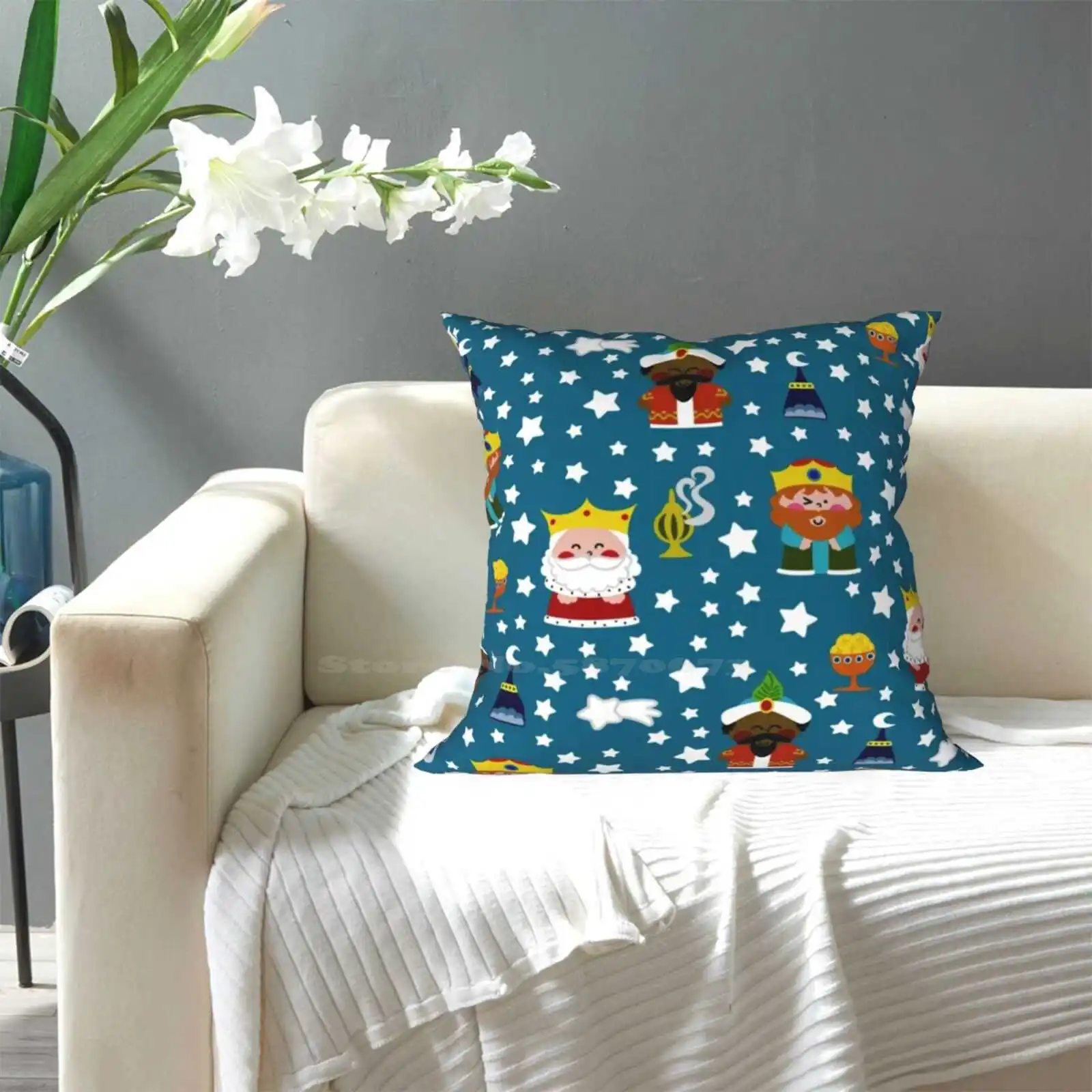 Three Wise Men Home Sofa Car Waist Throw Pillowcase Epiphany Holiday Christmas Holly Sacred Christian Jesus Children Gold