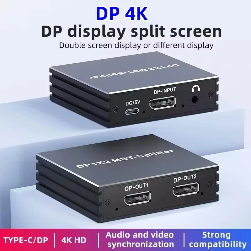 DisplayPort Splitter 4K@60Hz 1 In 2 Out DP 1.4 MST Hub 1x2 Extend DP to HDMI Dual Monitor DP to DP for PC Video Card TV Laptop