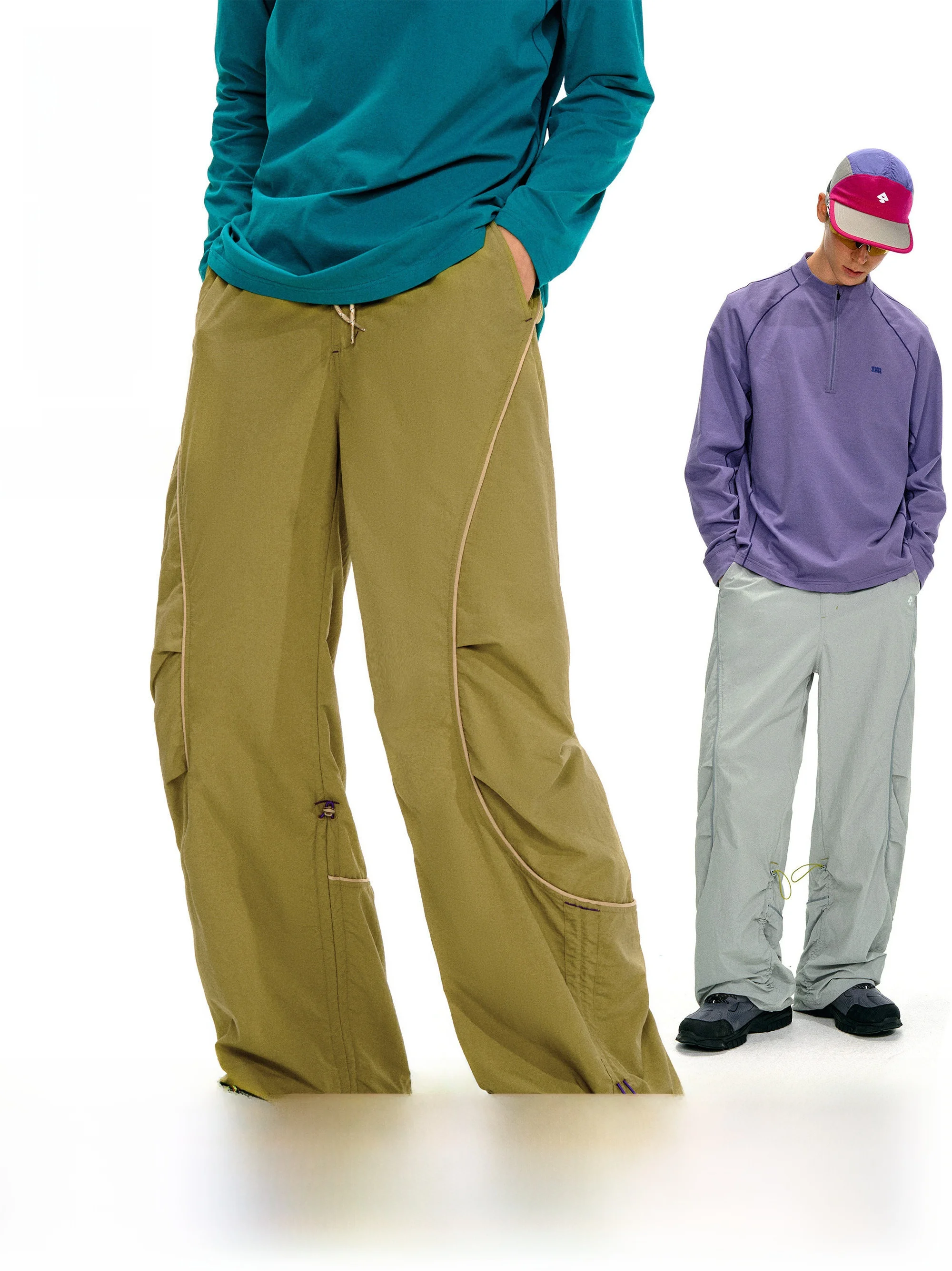 

Nome Outdoor Lightweight C6 Waterproof Arc Split Dstring Sports Casual Paratrooper Pants Loose Long Trousers for Men