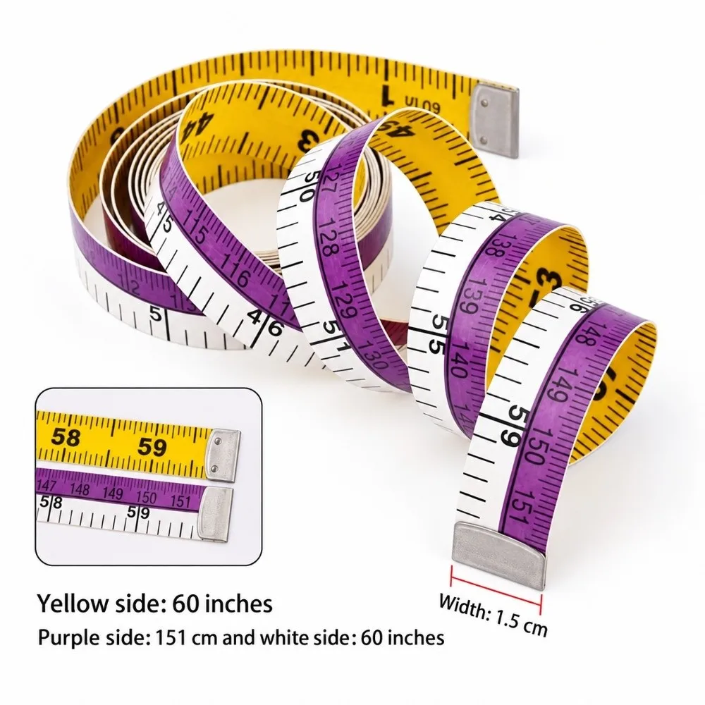 150cm Soft Tape Measures Double-Sided Markings Flexible Clothes Tailor Ruler Metal Ends Portable Flat Ruler