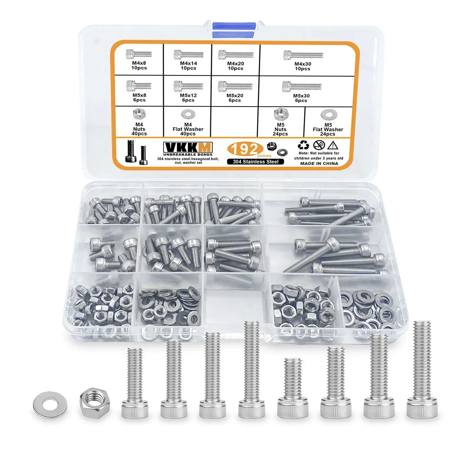 192PCS 304 Stainless Steel Hex Head Screw Bolt And Nut Set, Allen Sleeve Drive, For Home Repair Projects, Manual DIY Projects