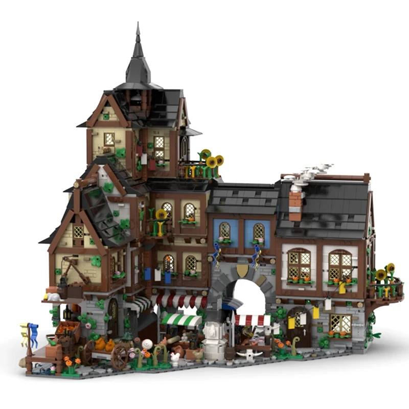 Medieval Town Centre Building Blocks Set - 4745PCS MOC-134085 City Architecture Model Kits for Kids, Retro Street View House Toy