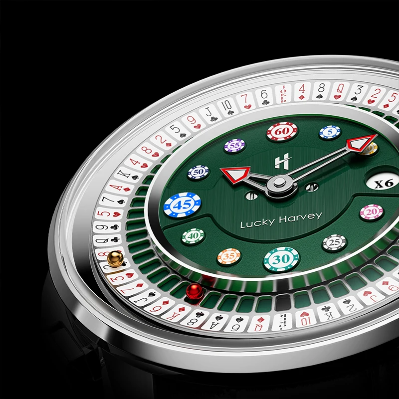 Lucky Harvey Funny Poker Roulette Mechanical Mens Watch Automatic Movement Poker Game Dial Sapphire Watches for Men