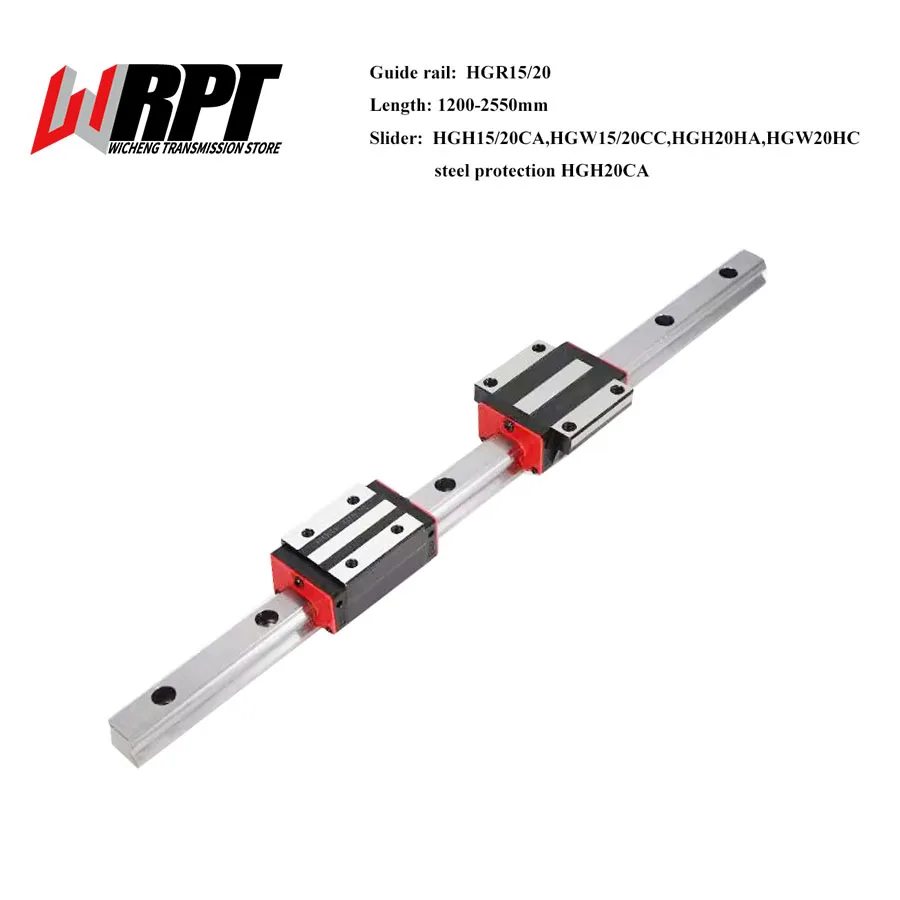 1PC Linear Guide Rail HGR15 HGR20 L=1200-2500mm+2PCS HGH15/20CA HGH15/20HA HGW15/20CC HGW15/20HC Slider Carriages For CNC Parts