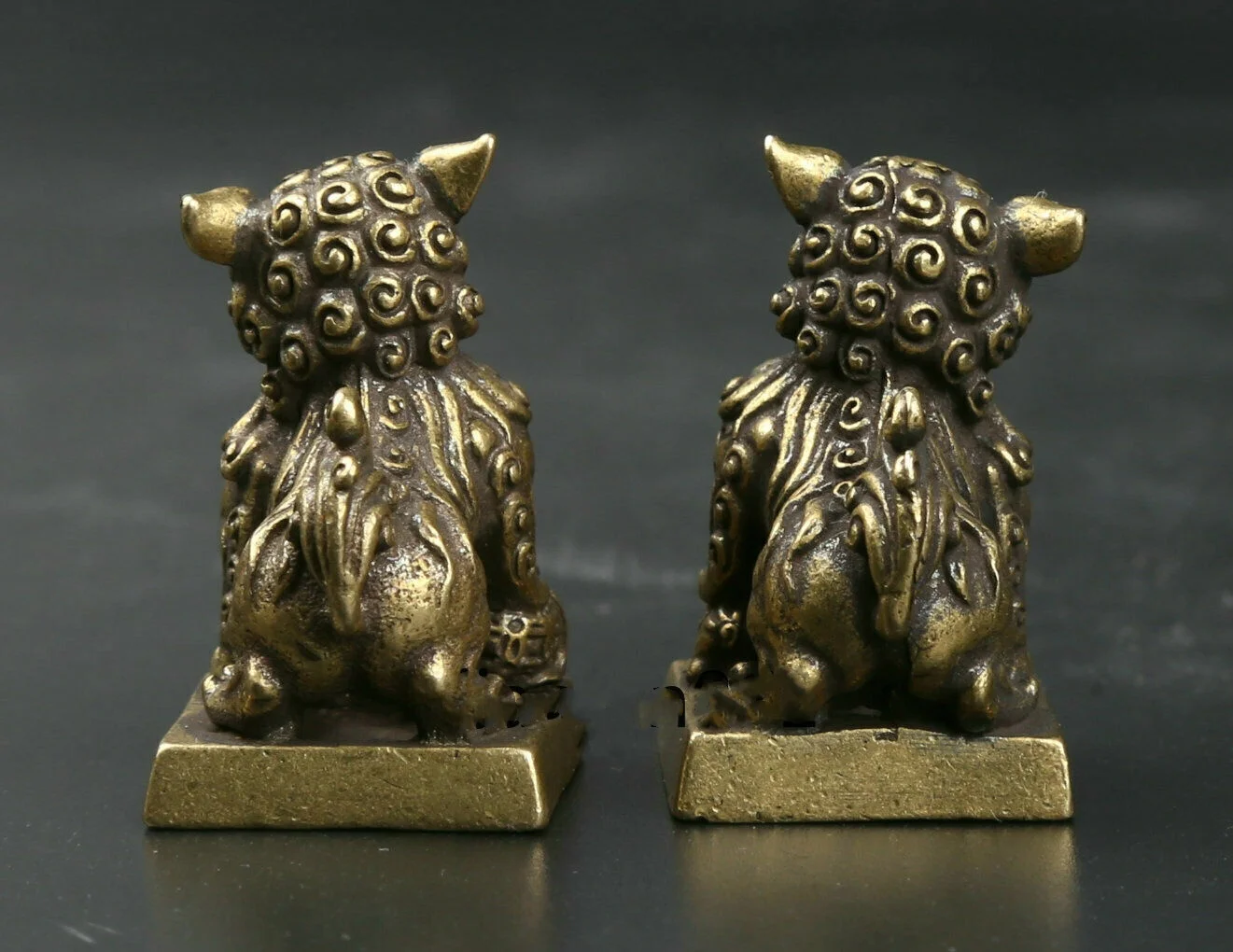 زوج 1.22 بوصة الصينية كوريو البرونزية فو فو الكلب الحرس الأسد ختم تمثال الخاتم #2