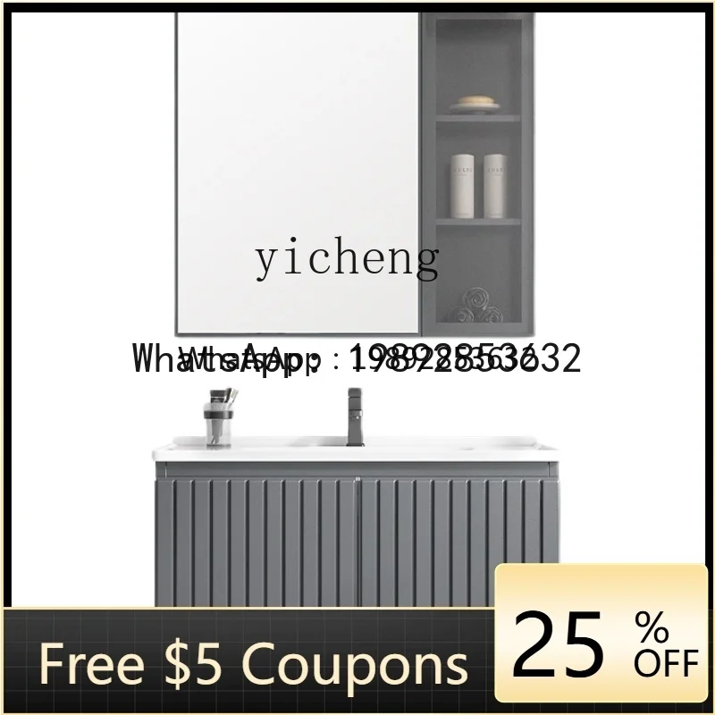 LYY 304 Stainless Steel Bathroom Cabinet Combination Light Luxury Bathroom Table Ceramic