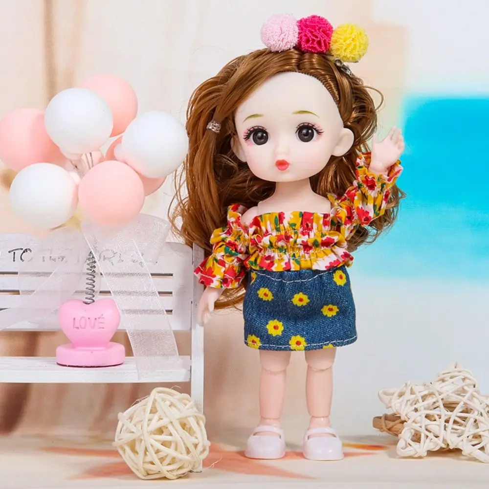 Round Face Big Eyes 16cm BJD Doll 1/12 Scale Movable Cute Face BJD Doll 13 Joints Sweet Bjd Mini 16cm Doll Diy Gifts