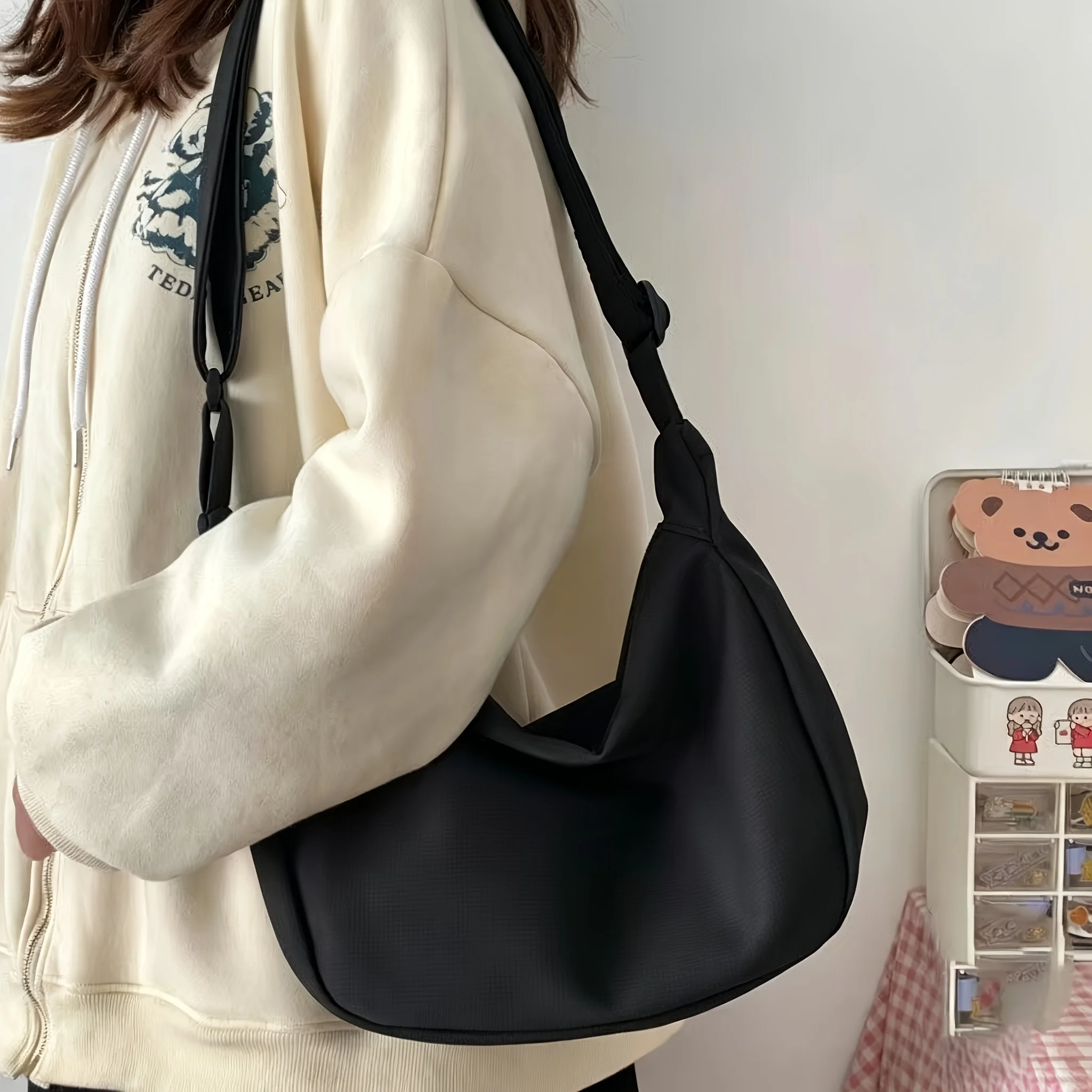 Waffle-Textured Crossbody Bag with a Soft, Squishy Design, Adjustable Wide Shoulder Strap That's Comfortable and Doesn'T Put Strain on the Shoulders, Large Capacity for Carrying Books, Water Bottles, and Other Personal Items, Simple and Versatile Style Suitable for Students and Commuters, a Lightweight Shoulder Bag Suitable for Daily School Trips and Outings view 5