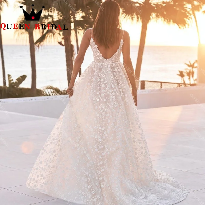 Affascinante spalline per Spaghetti abito da sposa Illusion Appliques pizzo Backless lunghezza del pavimento abiti da sposa Vestido De Noiva Custom S98Y