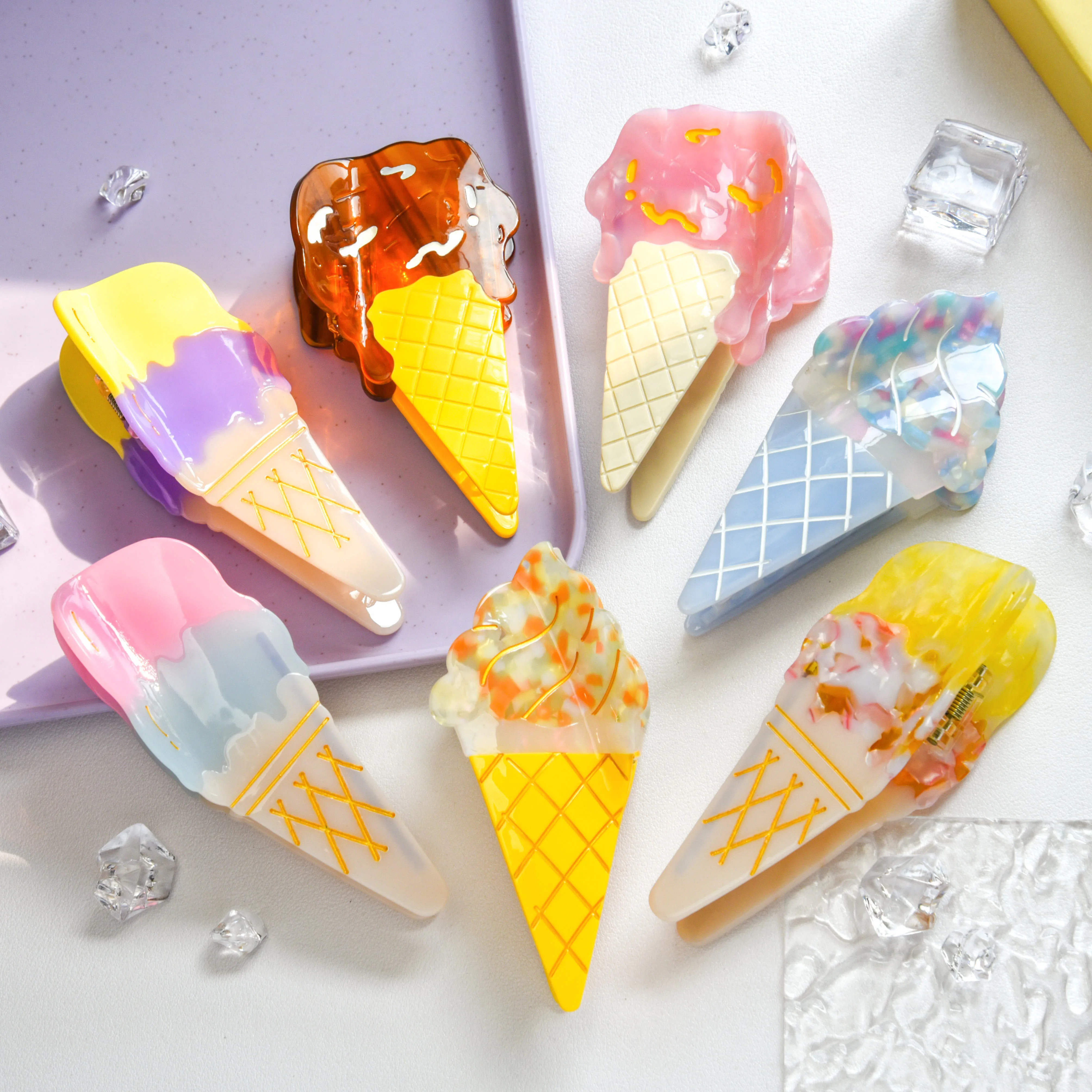 

DS Summer Ice Cream Cone Hair Claw Funny Food Series Acetate Claw Clips Trendy Crab Hair Clips for Women Girls Hair Accessories