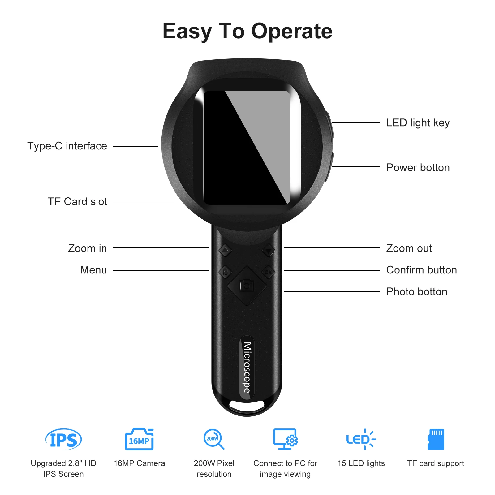 휴대용 디지털 현미경 피부 분석기 포켓 핸드헬드 현미경 카메라 2.8인치 화면 동전 보석 머리카락 피부용