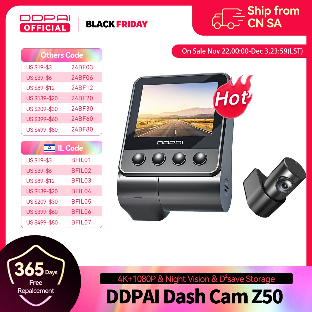 DDPAI Dash Cam Z50 Front and Rear 4K Cam Car Camera with 4K  Built-in WiFi GPS ADAS Dual Dash Camera Car DVR Support Rear Cam