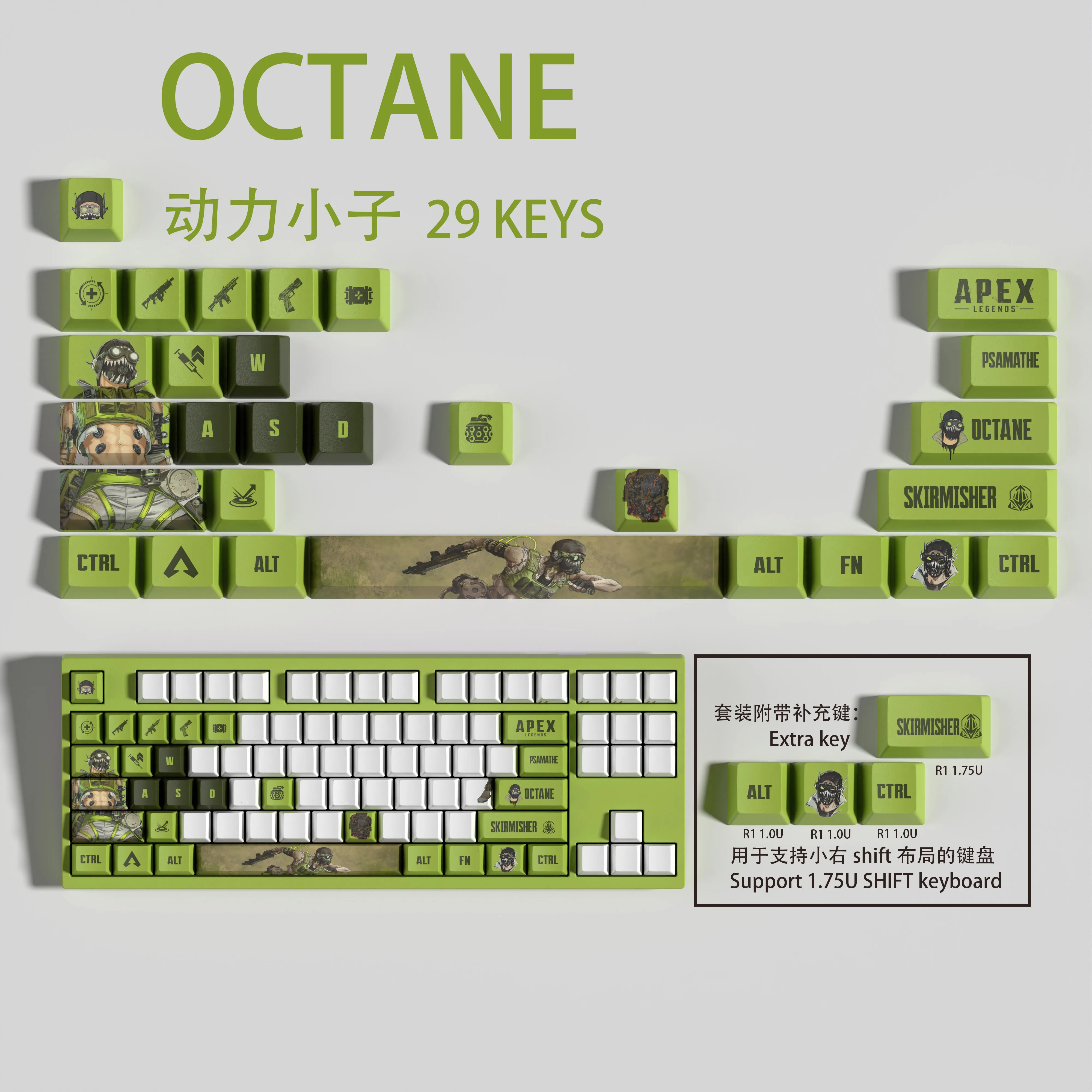 OCTANO-Keycaps para teclado mecânico, Keycaps, OEM Profile, Keycaps para Apex Legends, KEYCAPS, APEX, 29Keycaps