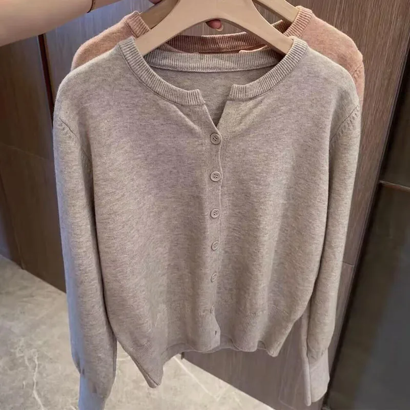 

Knitted Sweater Women Cardigans New Long Sleeve O-Neck Black Knit Sweater Cardigan Women Tops Knitwears Sueters De Mujer Q1336