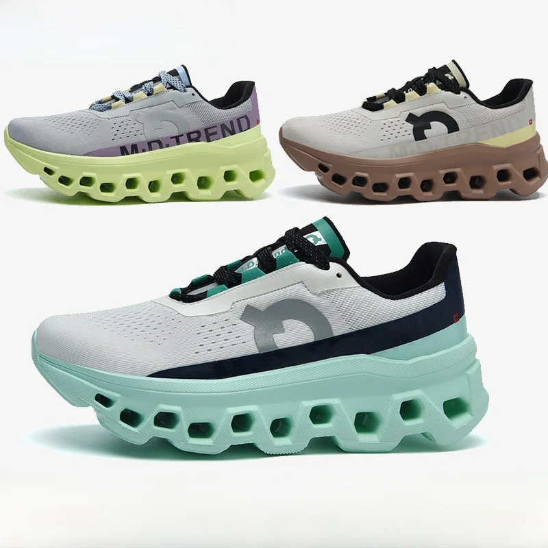 Tênis de corrida off-road ultraleve masculino, tênis respirável com absorção de choque, fundo grosso, design monstro, tênis casuais