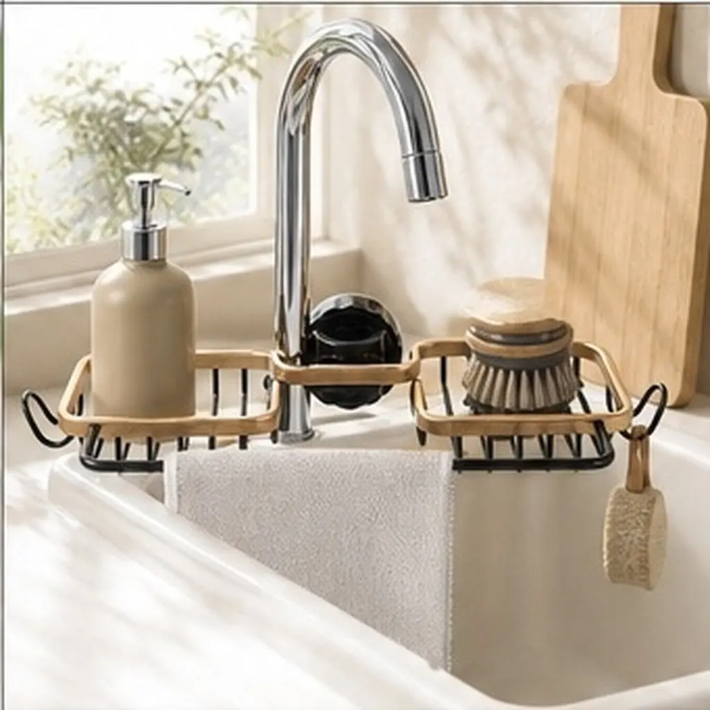 Kitchen Faucet Sponge Holder Organizer Sink Drain Rack Sponge Draining Dishcloth Stable Storage Shelf Essential