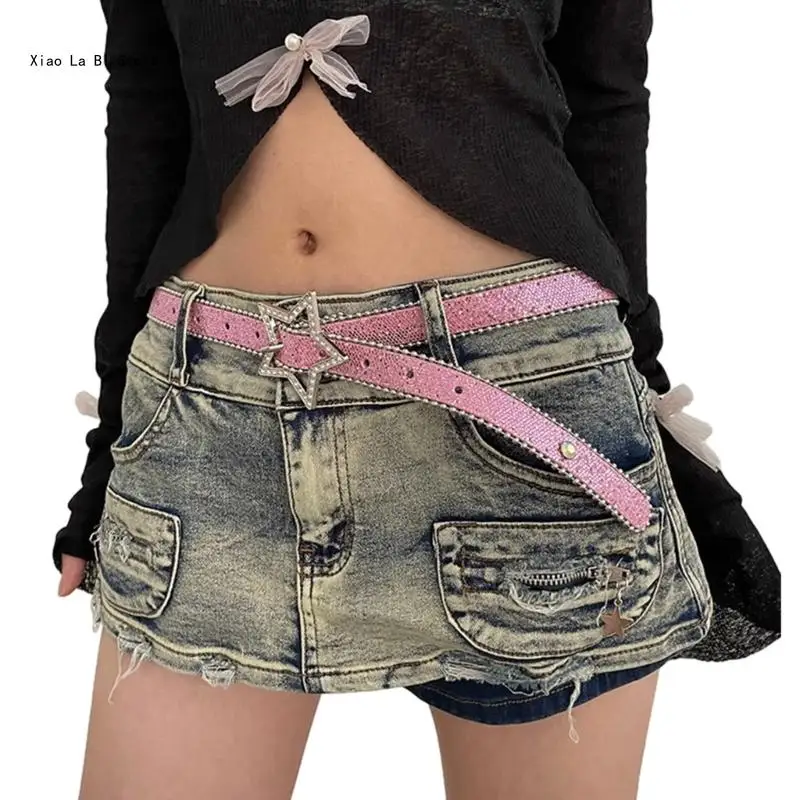 

American Waist Belt Shinning Belts for Woman Men Adjustable Pin Buckle Waist Strap for Jeans Dress XXFD