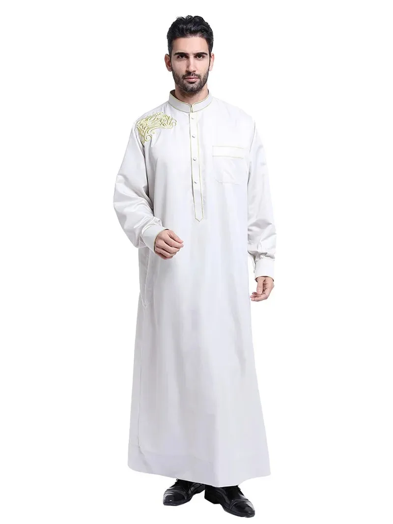 Tradycyjna muzułmańska męska Jubba Thobe Islam odzież Ramadan Abaya Thawb długa suknia Saudi Musulmane Caftan Jubah Dubai arabska sukienka