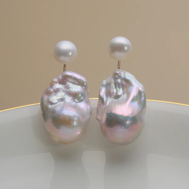Natural Freshwater Double Pearl Baroque Pearl Stud earrings 925 sterling silver  Fine Jewelry for Women8-12mm&15-25mm EAI