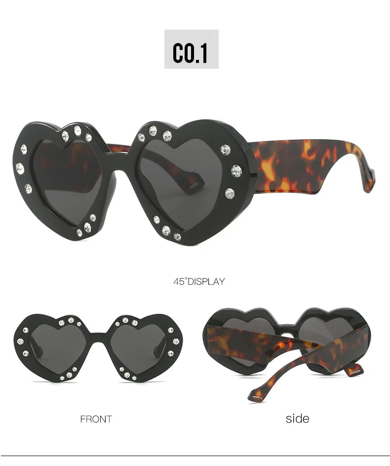Bunte herzförmige Sonnenbrille Frauen Luxus Diamant übergroße Brille Sonnenbrille weibliche Strass Mode Mode Brillen Okulos – Detail 7