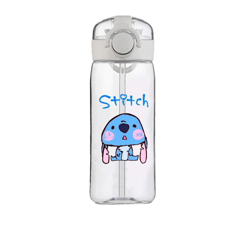 400Ml Disney Stitch Stro Water Beker Plastic Beker Draagbaar Printen Cartoon Animatie Kinderen Student Schattige Schilderij Beker Jongen Meisje